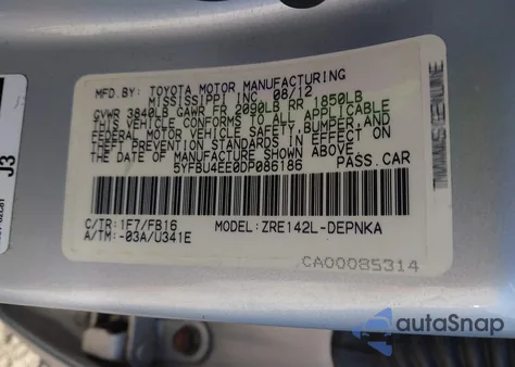 2013 Toyota Corolla Le from USA, damaged, VIN 5YFBU4EE0DP086186